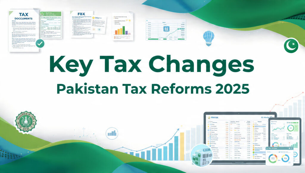 a_professional_banner_titled_key_tax_changes Pakistan Tax Reforms 2025 overview